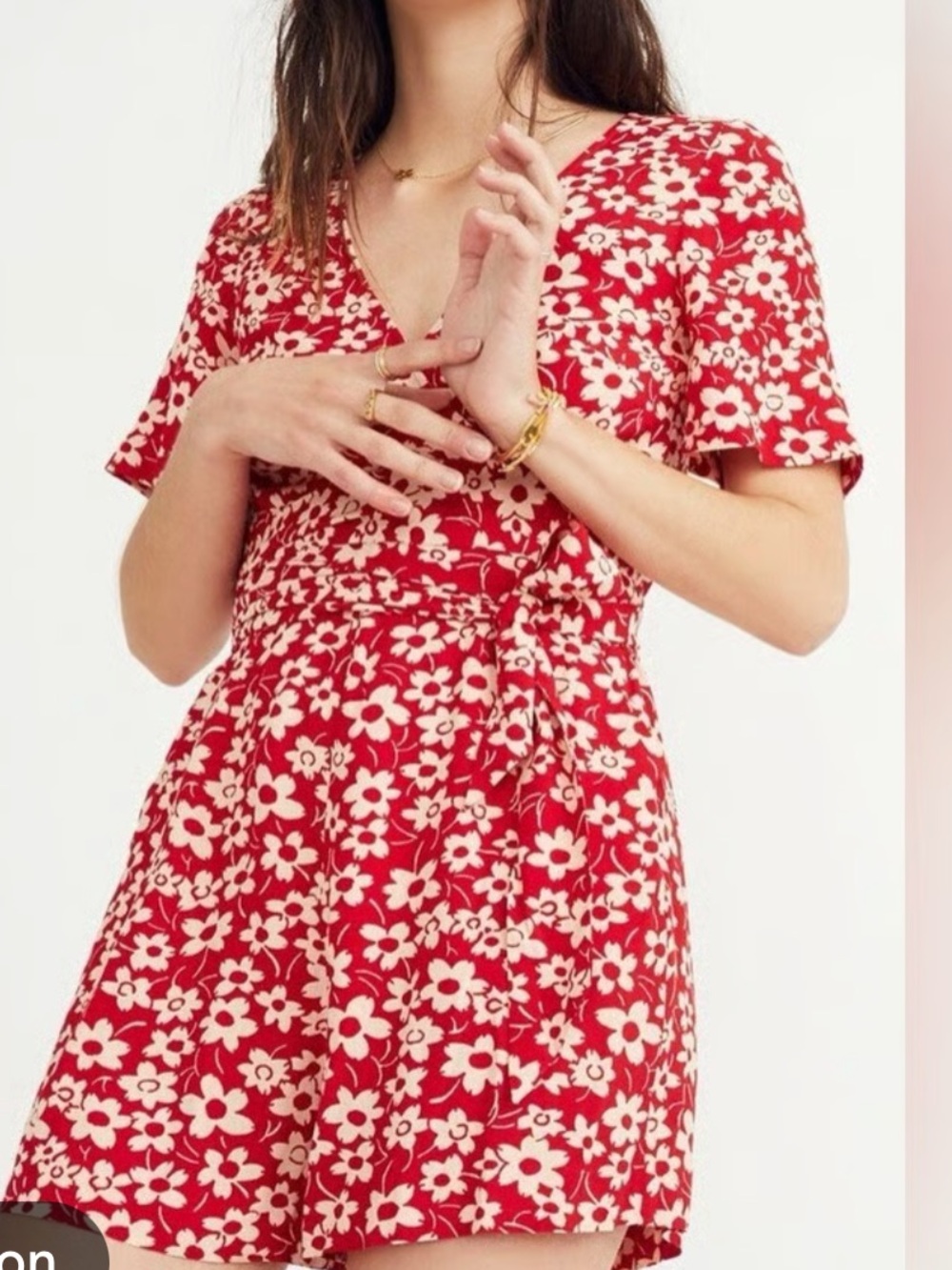 Madewell Red Floral Wrap Romper W/Pockets Size: 12